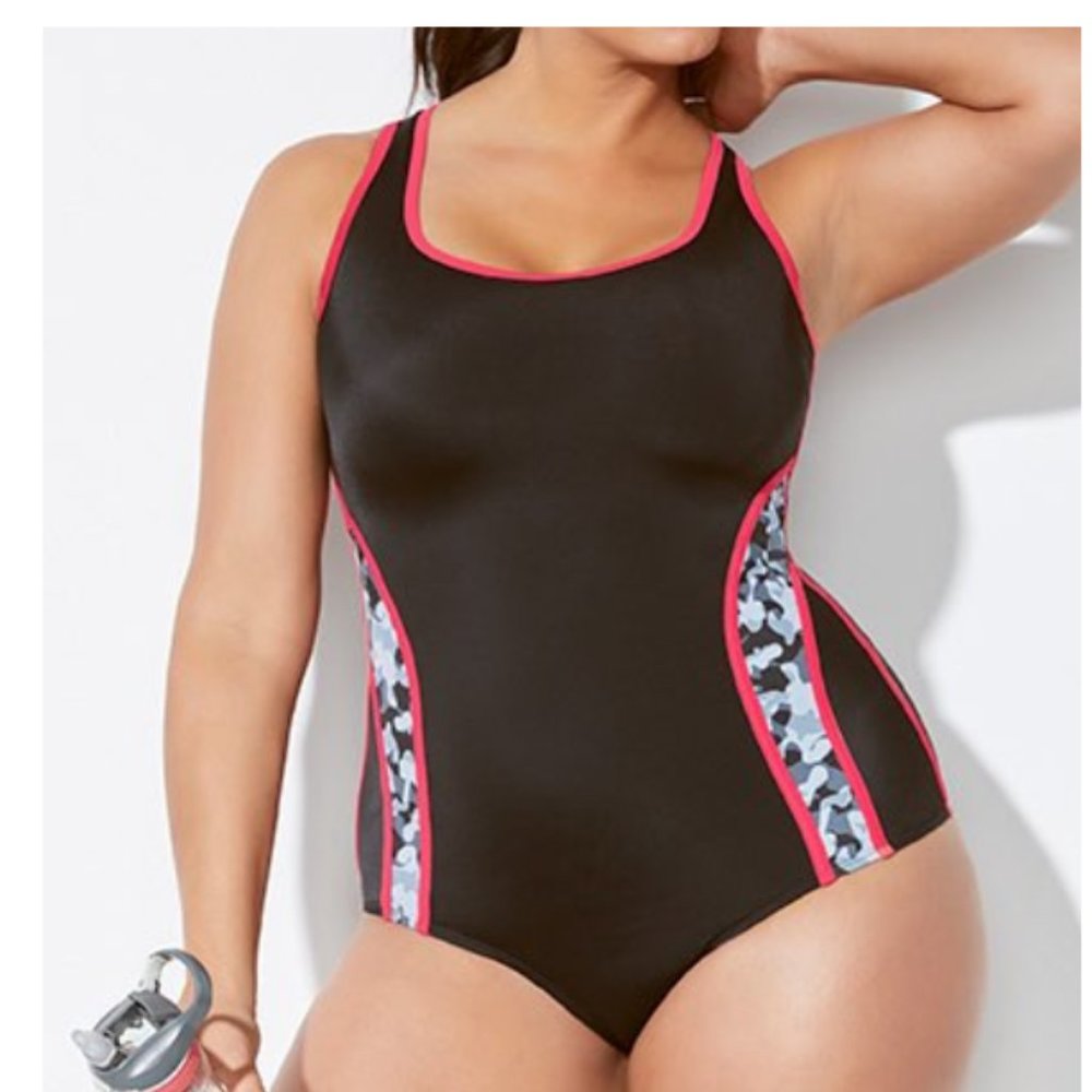 Swimsuits For All Xback Camo Trim One Piece